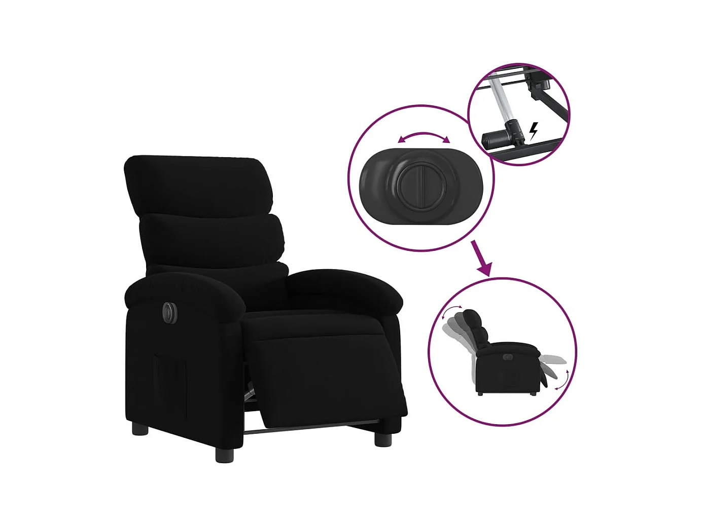 Fauteuil inclinable électrique Noir Tissu