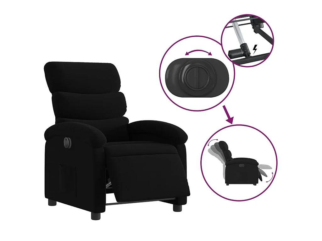 Fauteuil verstelbaar elektrisch stof zwart