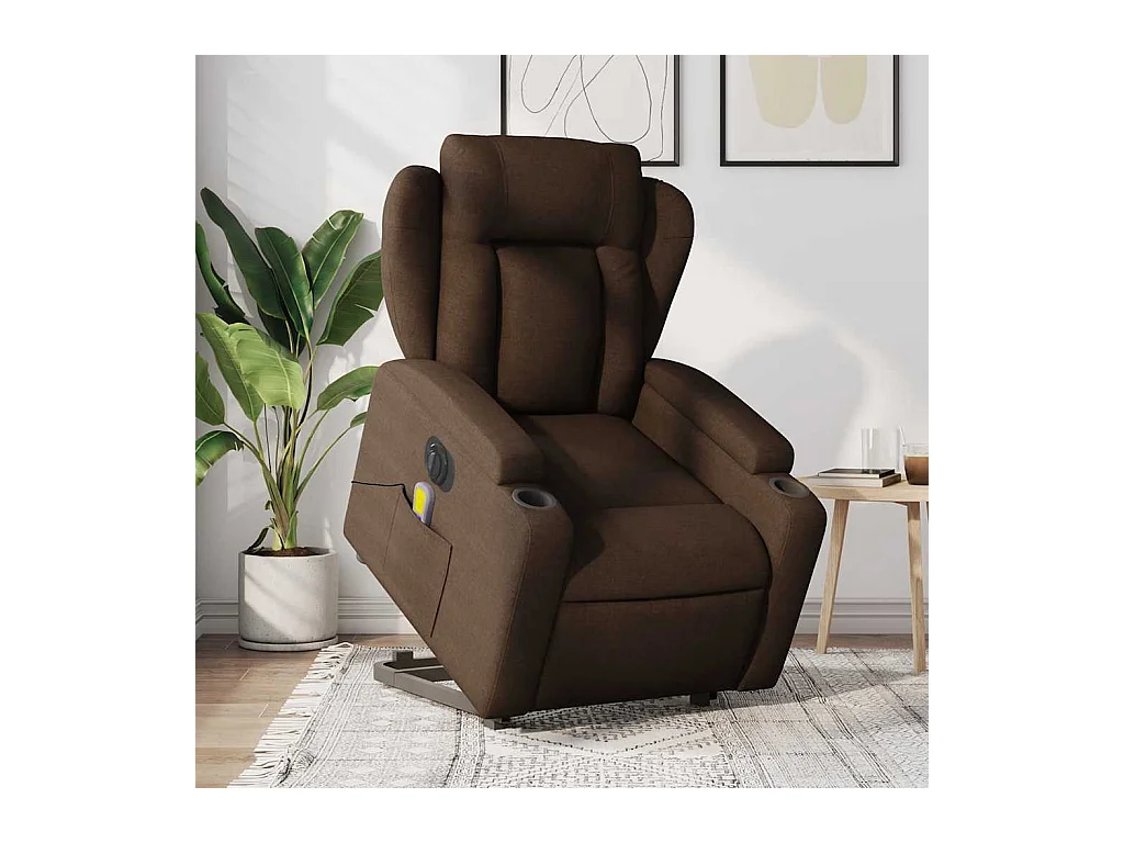 Sillón de masaje eléctrico reclinable elevable tela marrón
