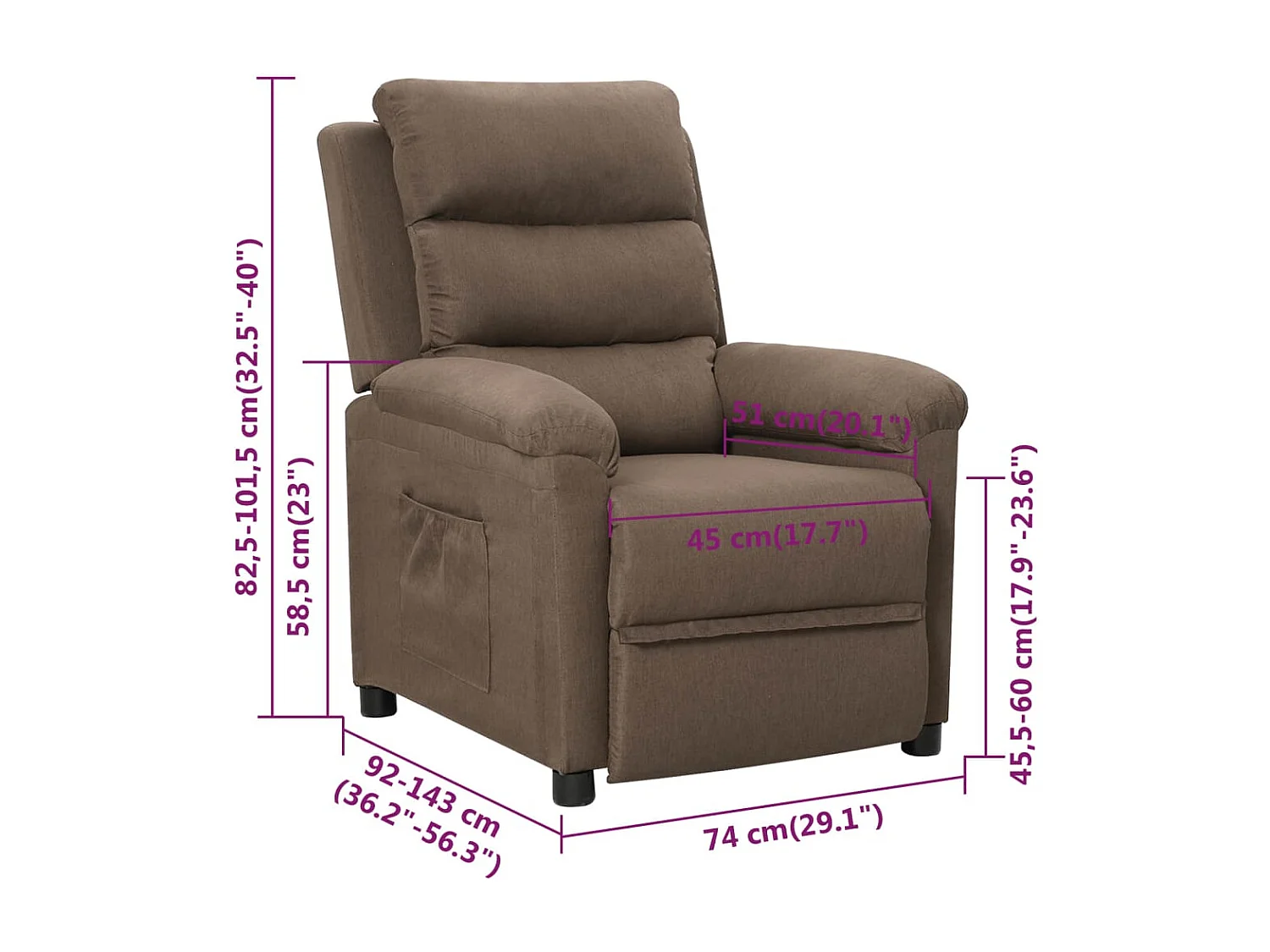 Poltrona reclinável tecido cinzento-acastanhado