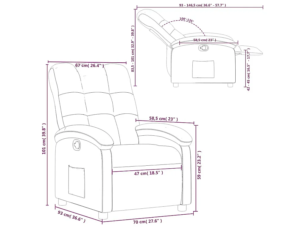 Poltrona Reclinabile in Tessuto Marrone