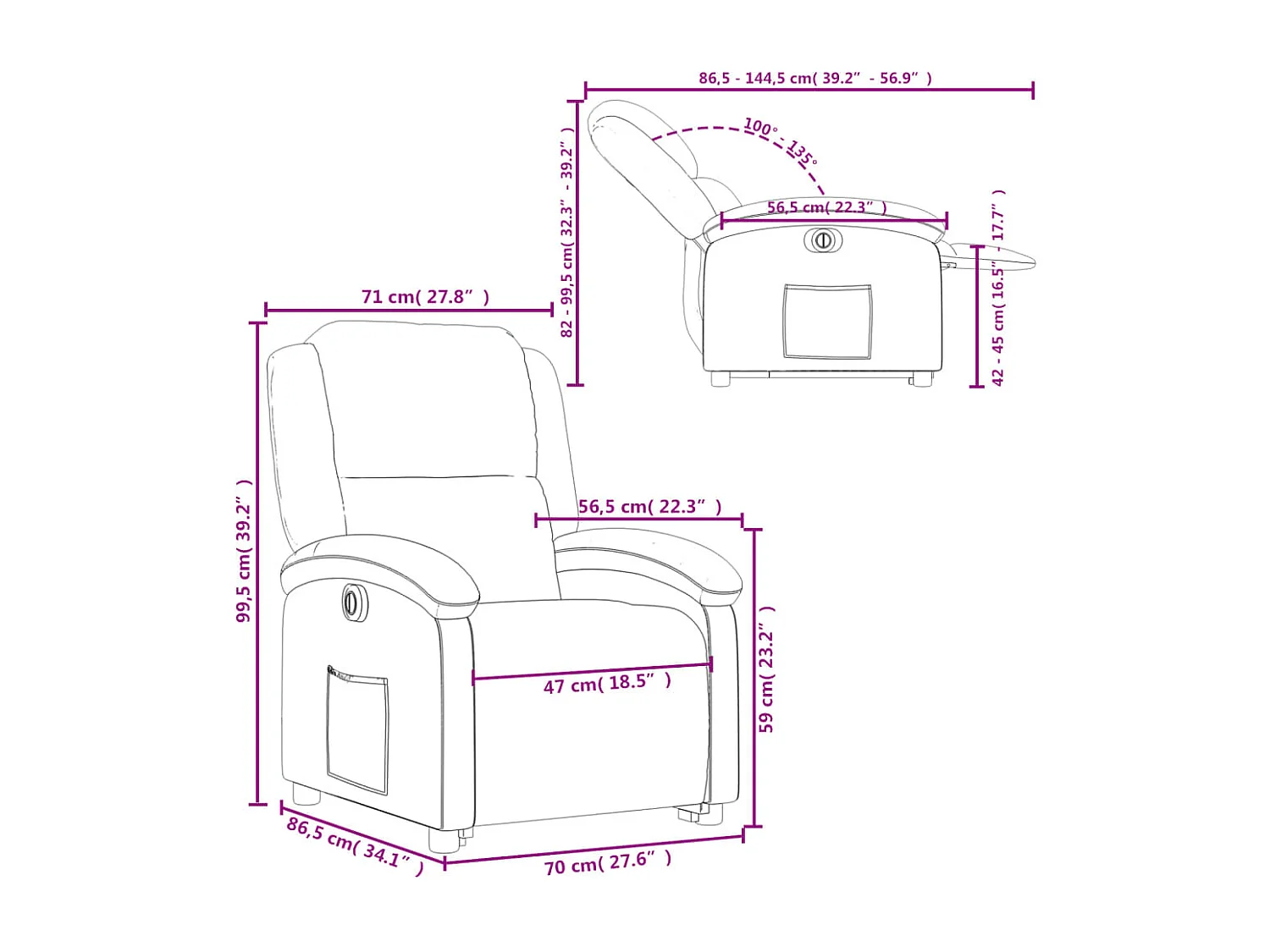 Fauteuil inclinable électrique rouge similicuir