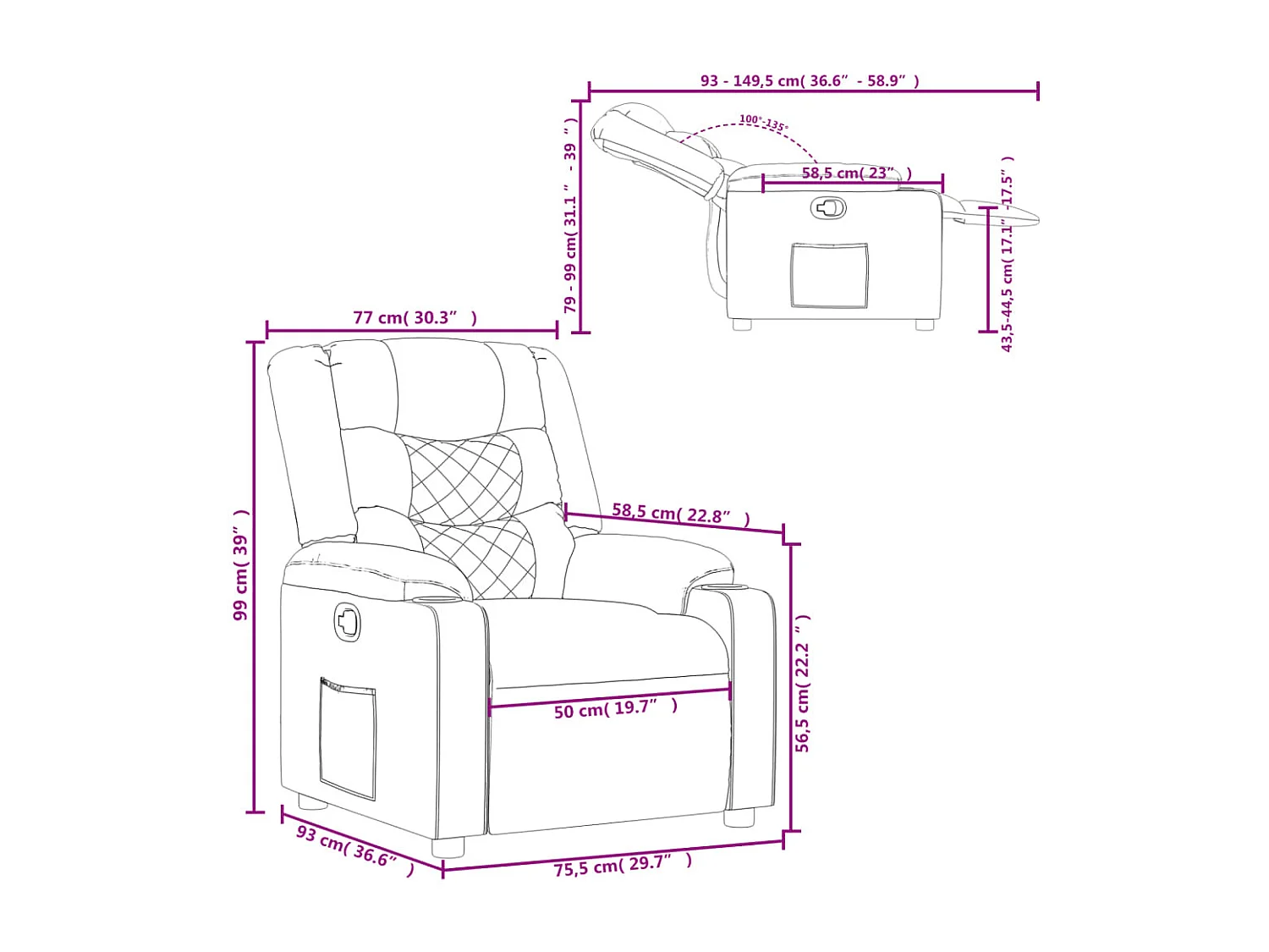 Fauteuil inclinable Gris foncé Tissu