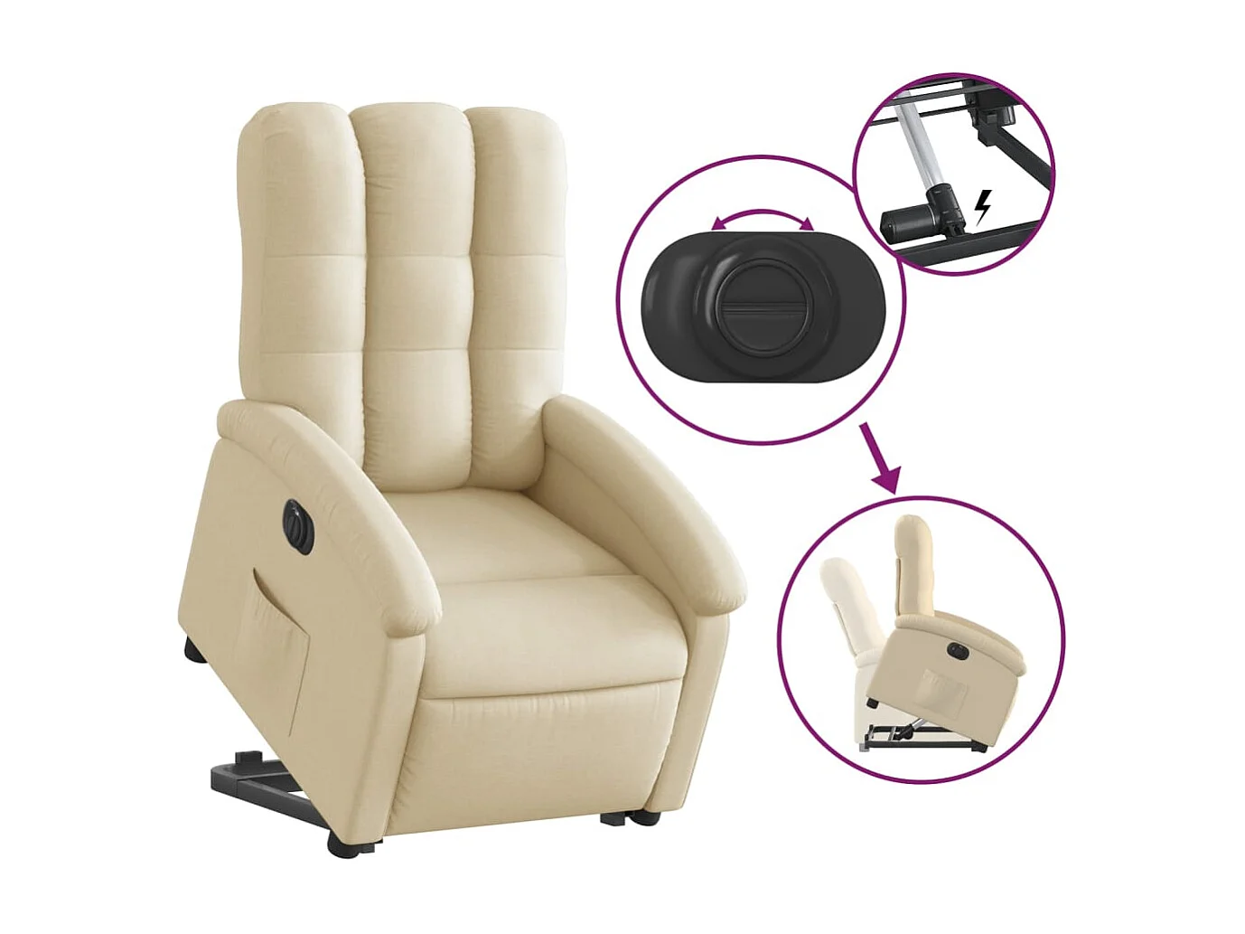 Fauteuil inclinable électrique crème tissu
