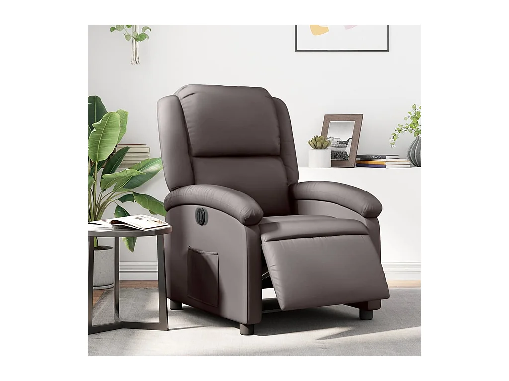 Fauteuil inclinable électrique marron foncé cuir véritable