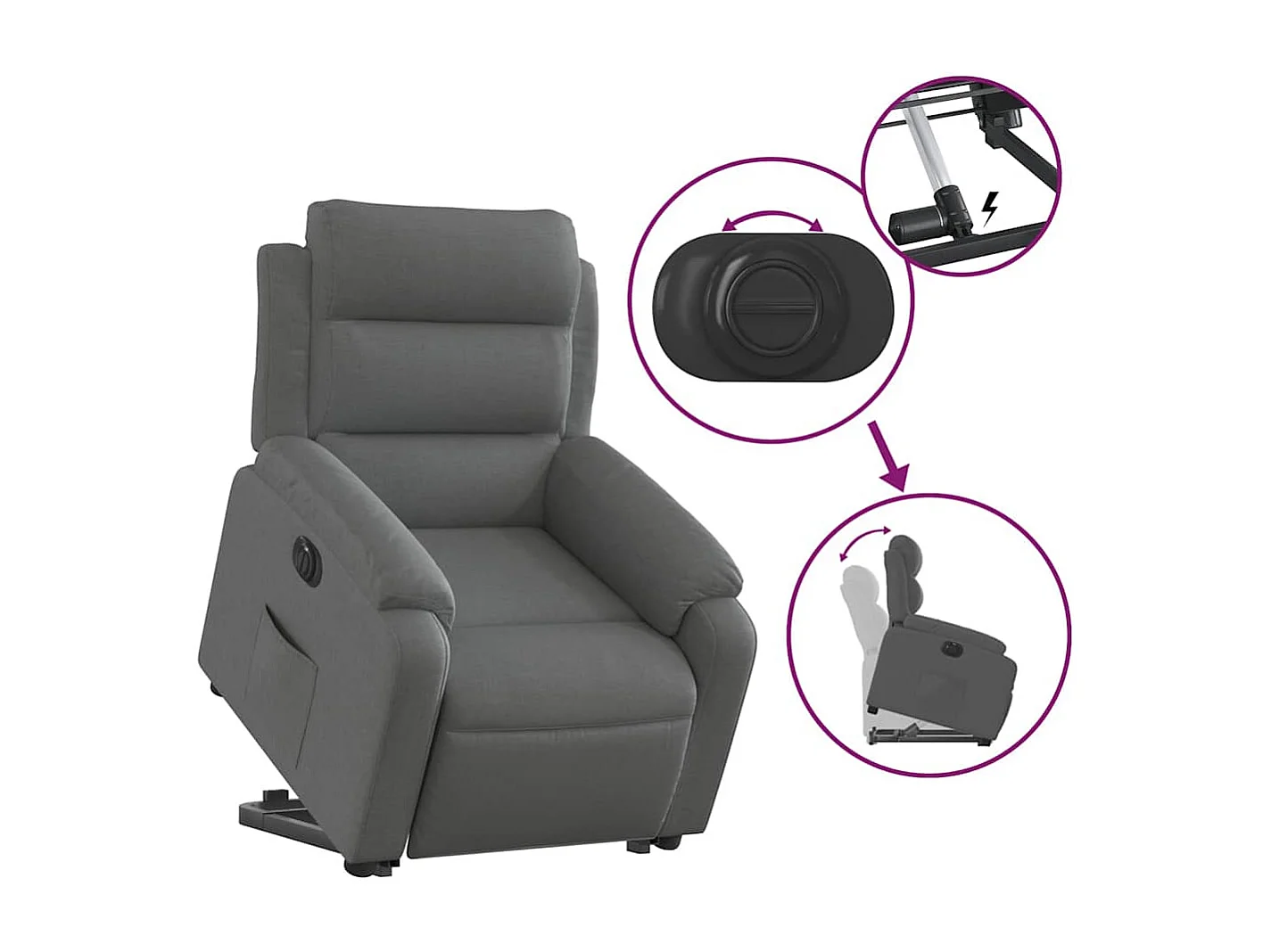 Fauteuil inclinable électrique gris foncé tissu
