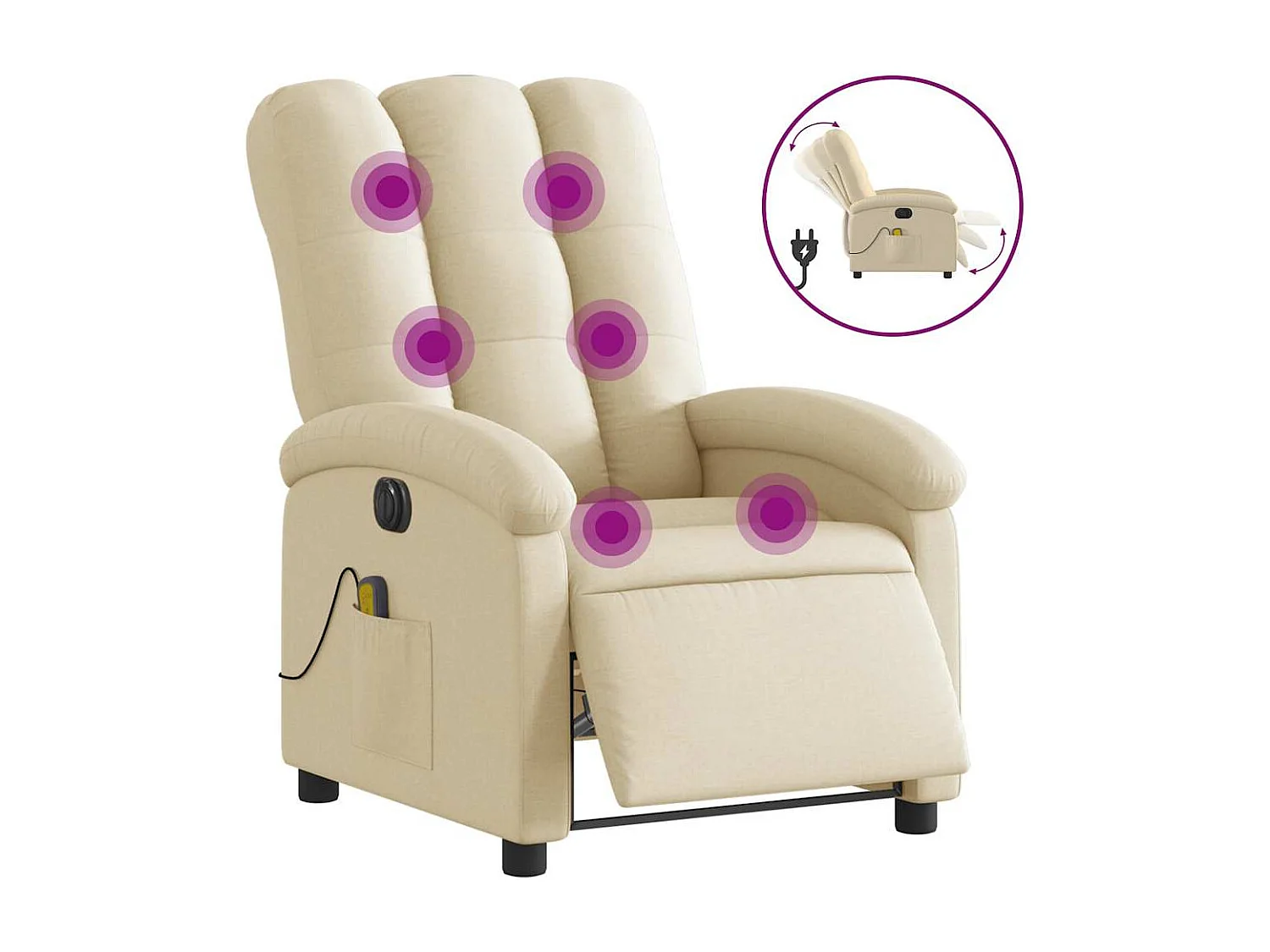 Fauteuil inclinable de massage électrique crème tissu