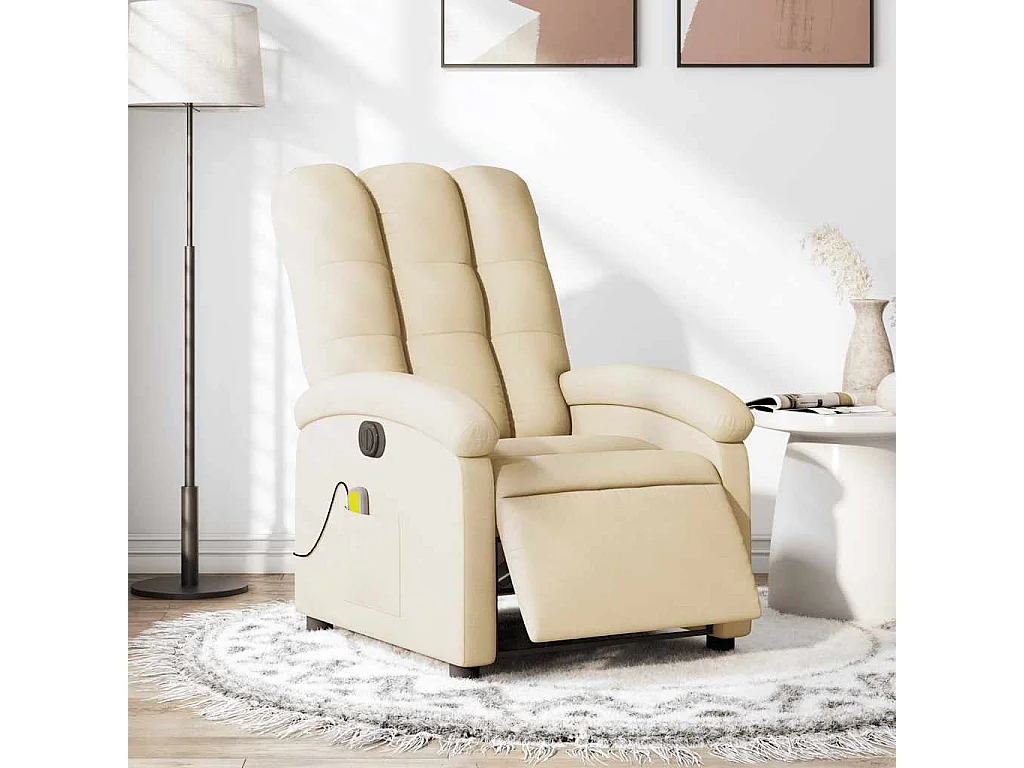 Fauteuil inclinable de massage électrique crème tissu