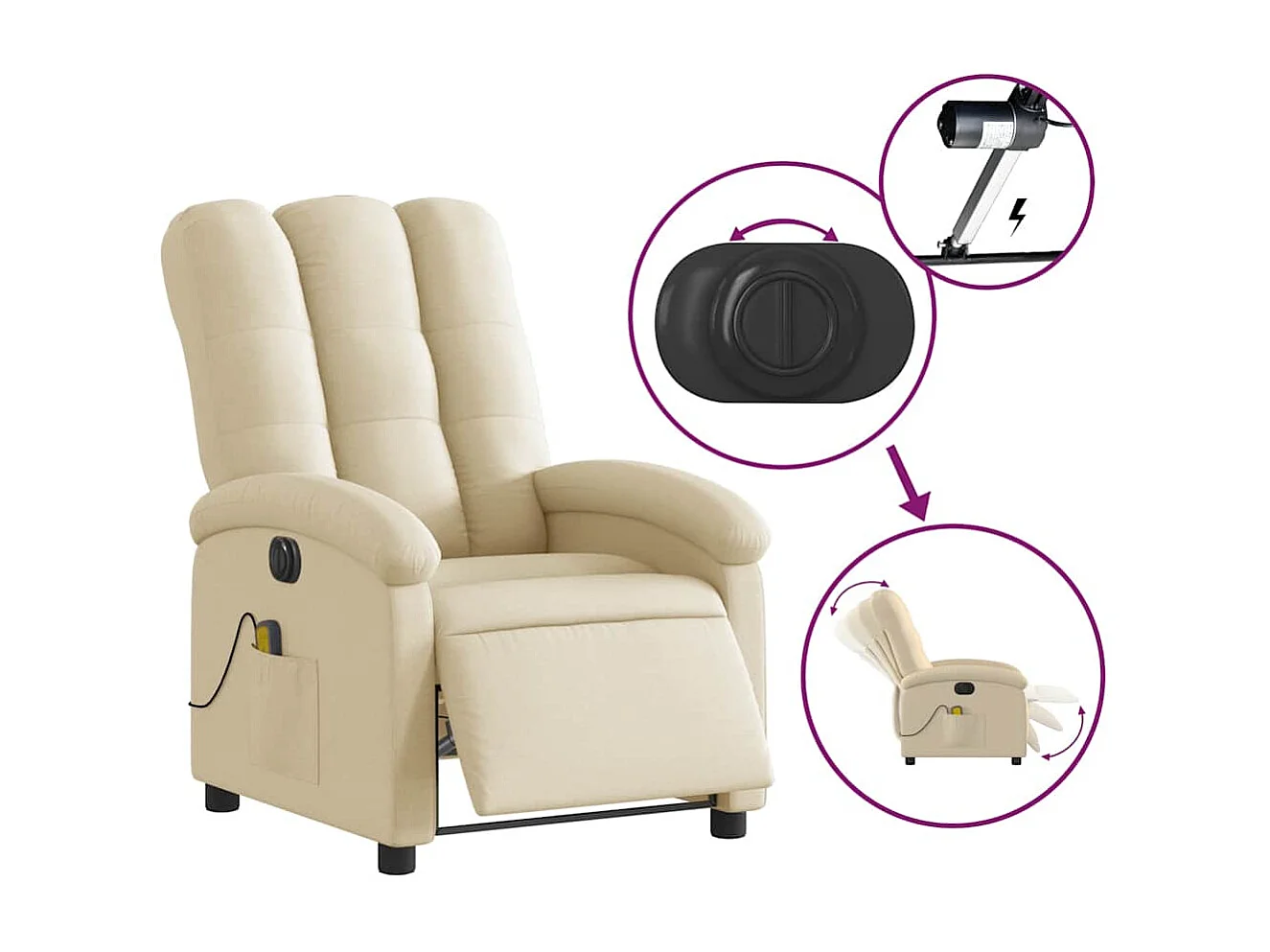 Fauteuil inclinable de massage électrique crème tissu