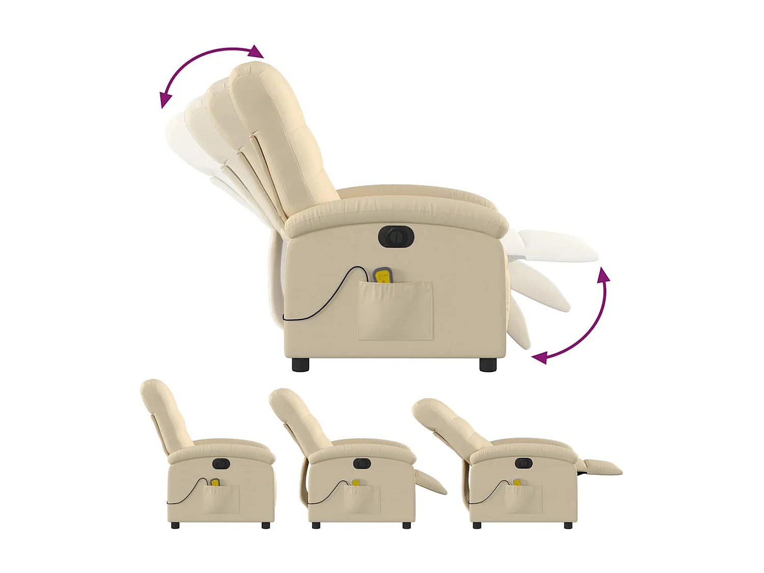 Fauteuil inclinable de massage électrique crème tissu