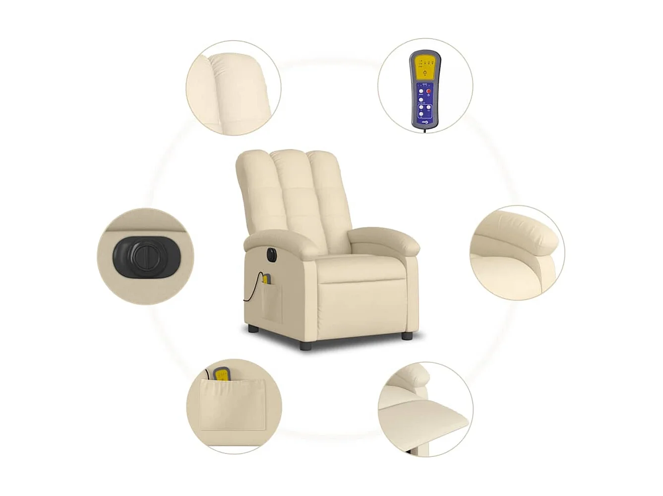 Fauteuil inclinable de massage électrique crème tissu