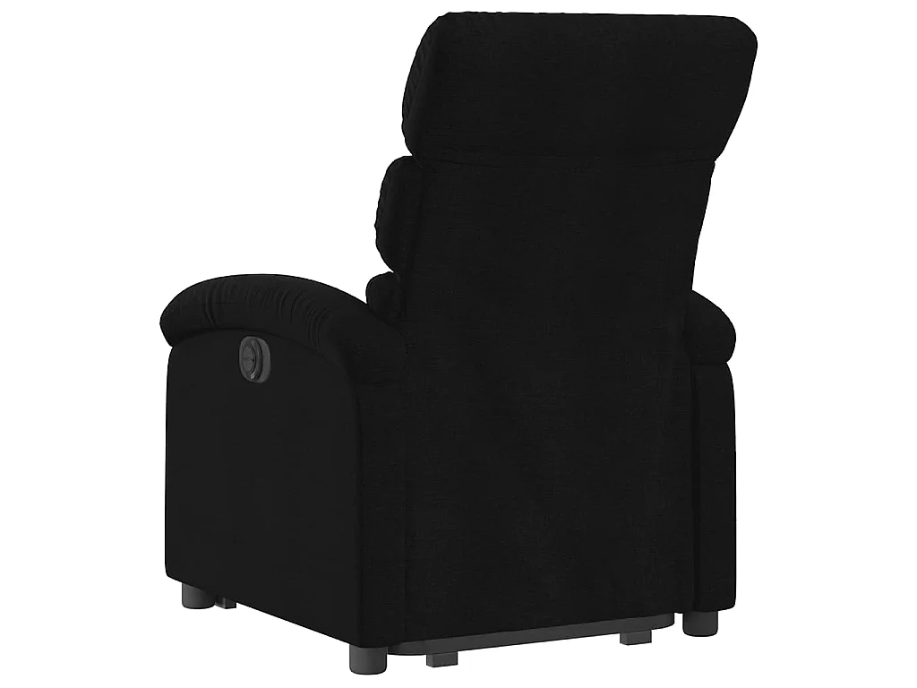 Elektryczny fotel relaksacyjny w kolorze czarnym z tkaniny z funkcją podnoszenia i elektrycznego odchylenia