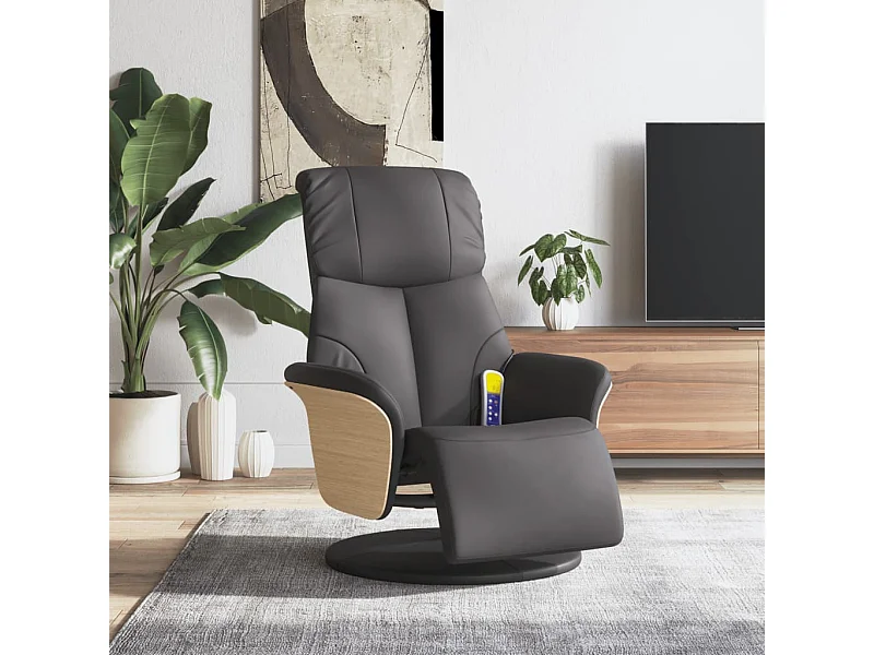 Fauteuil inclinable de massage repose-pieds gris similicuir