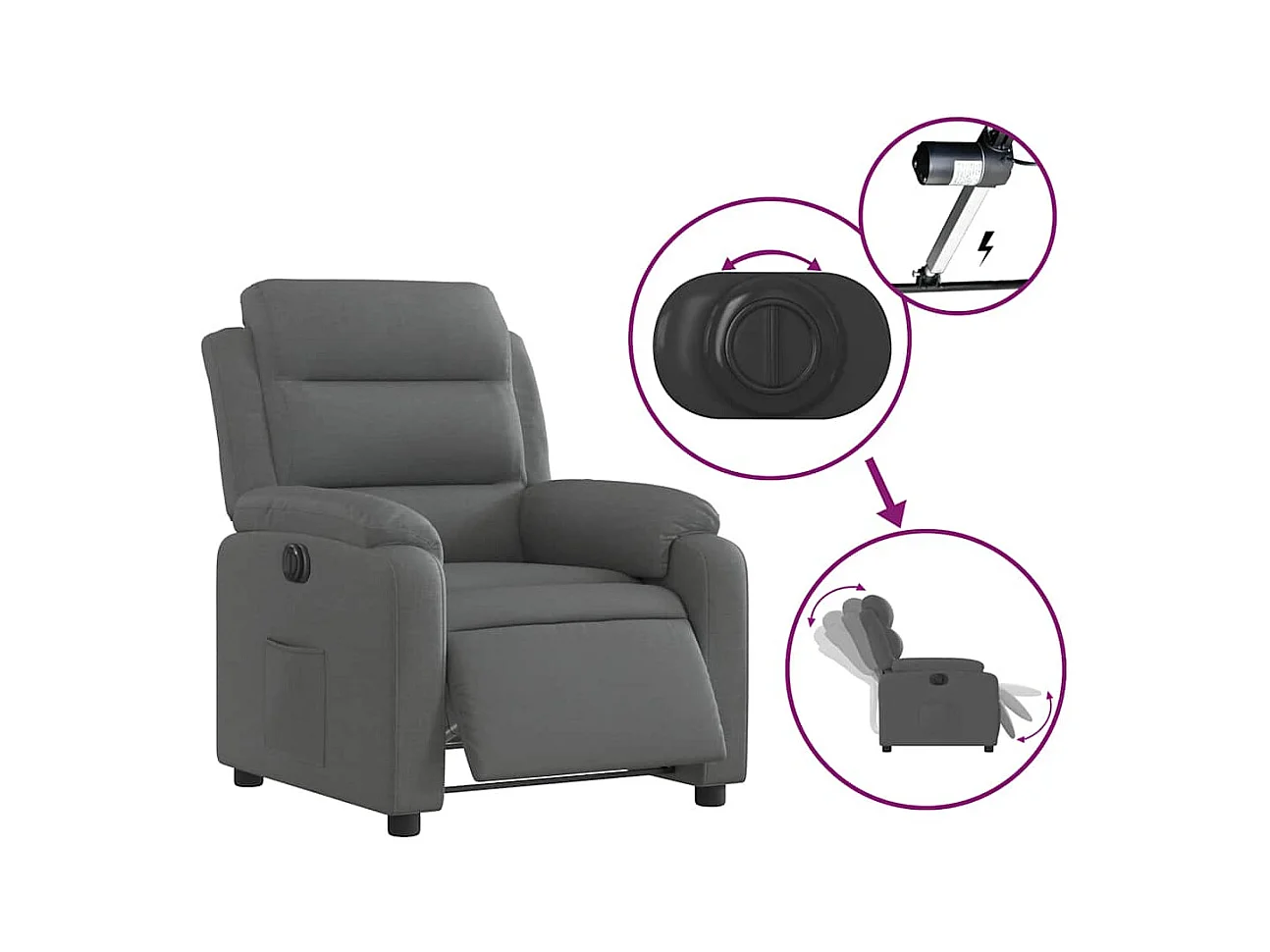 Fauteuil inclinable électrique Gris foncé Tissu