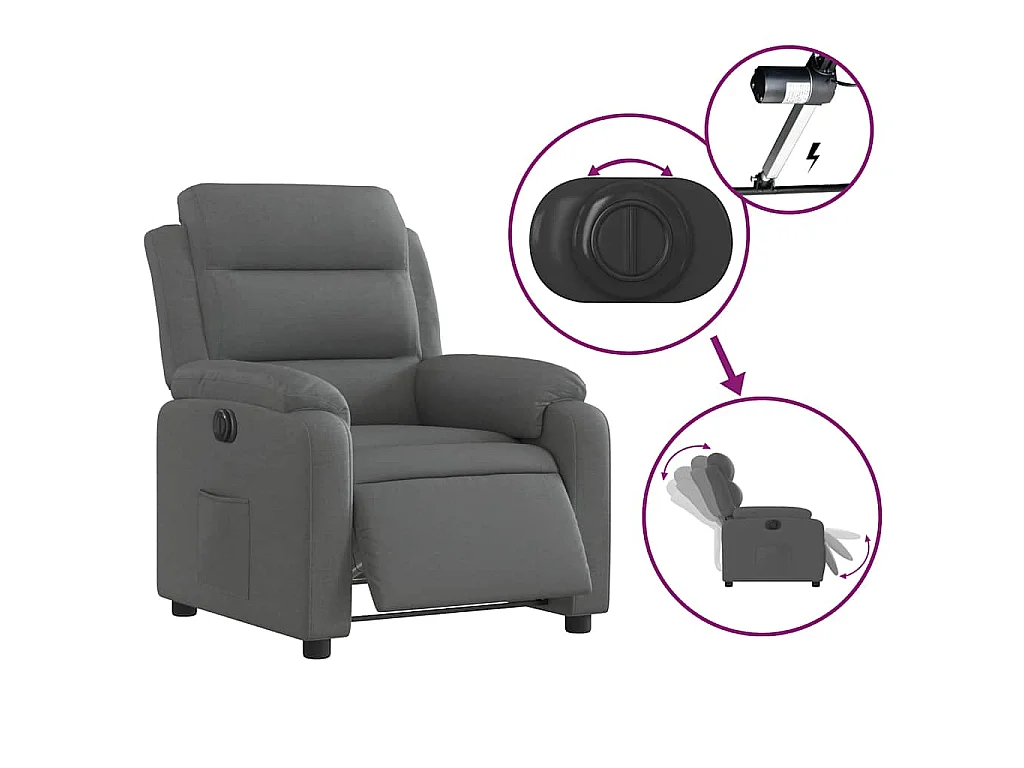 Fauteuil inclinable électrique Gris foncé Tissu