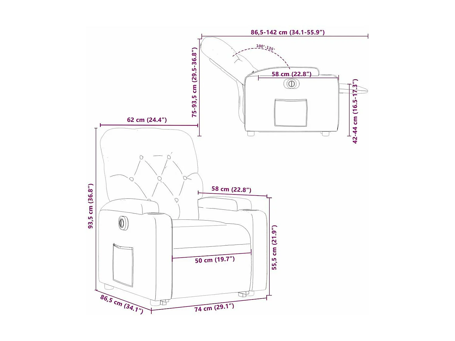 Fauteuil inclinable électrique crème tissu