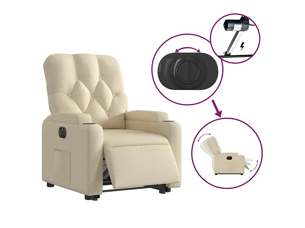 Sta-op-stoel elektrisch verstelbaar stof crèmekleurig