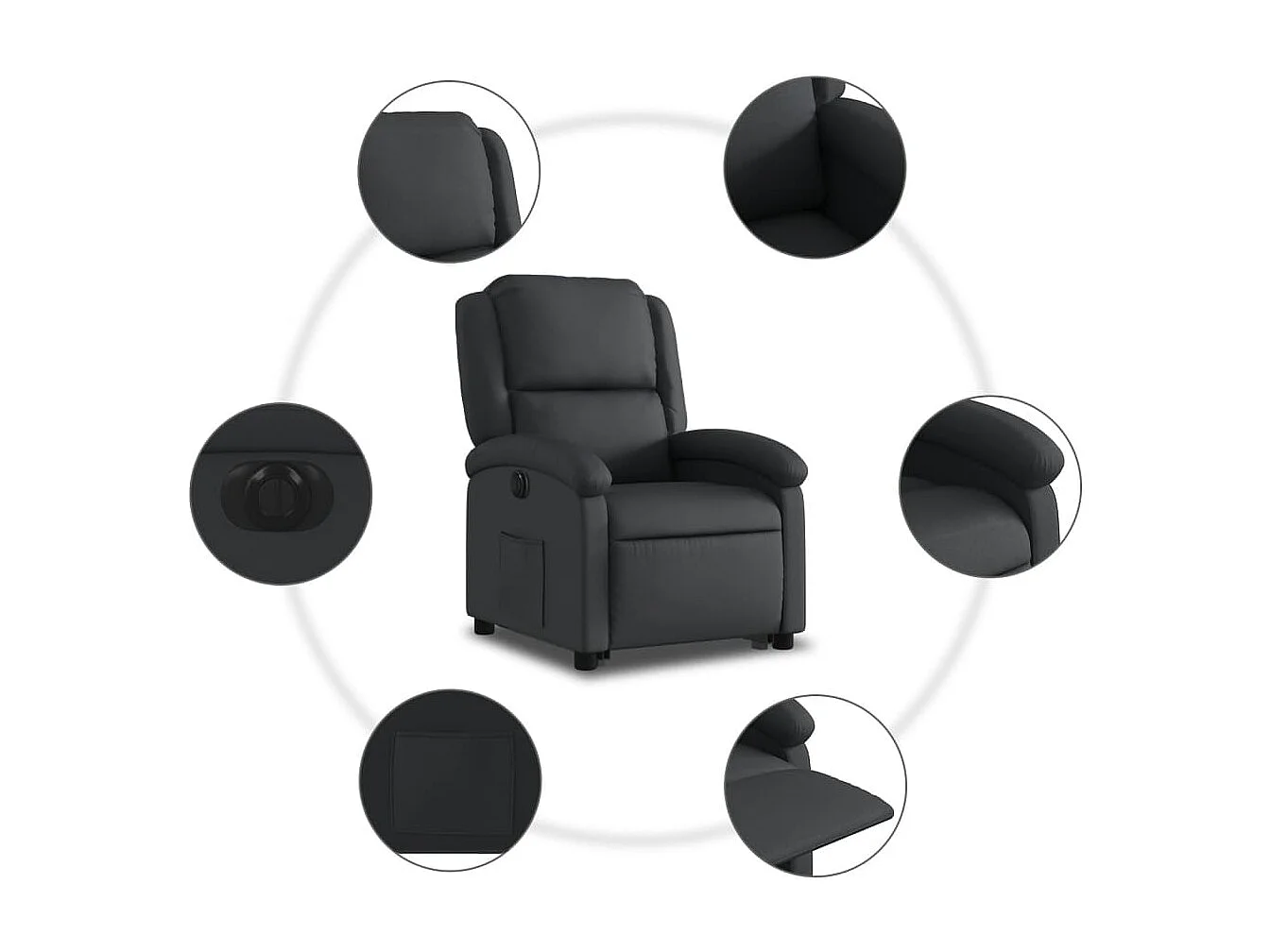 Fauteuil inclinable électrique noir cuir véritable