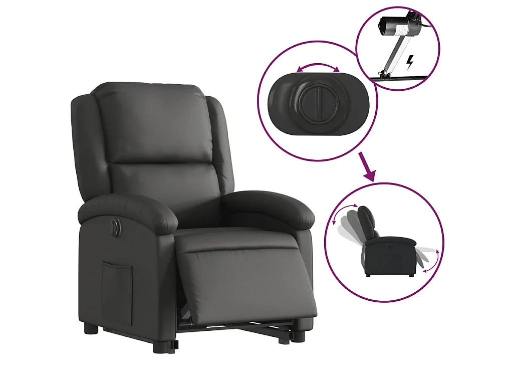 Sta-op-stoel elektrisch echt leer zwart