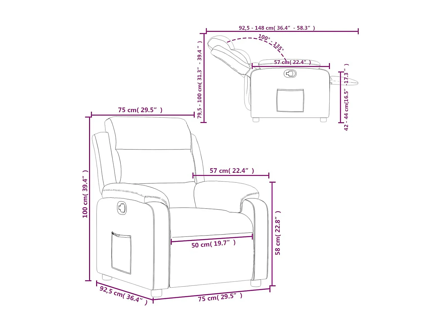 Fauteuil inclinable rouge bordeaux velours