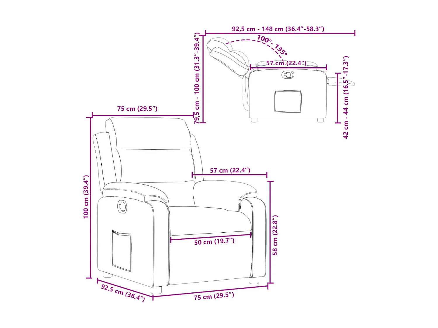 Fauteuil inclinable Noir Similicuir
