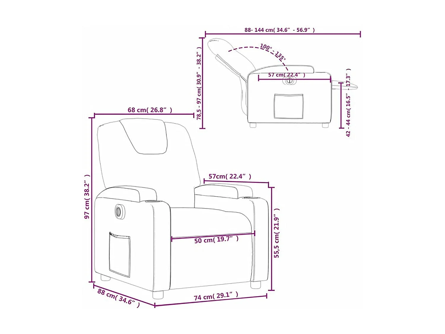 Fauteuil inclinable électrique Marron Similicuir