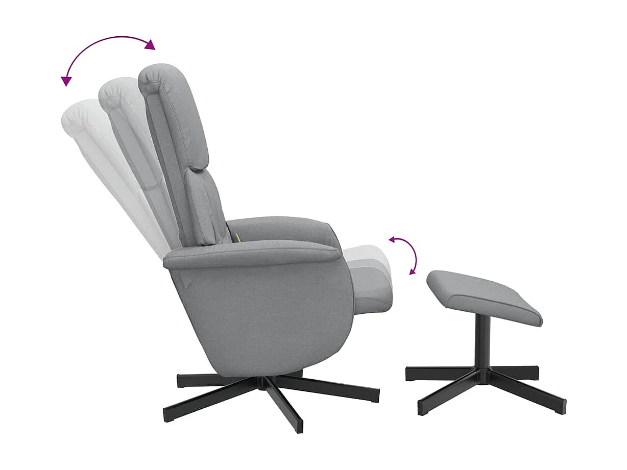 Fauteuil inclinable de massage et repose-pied gris clair tissu
