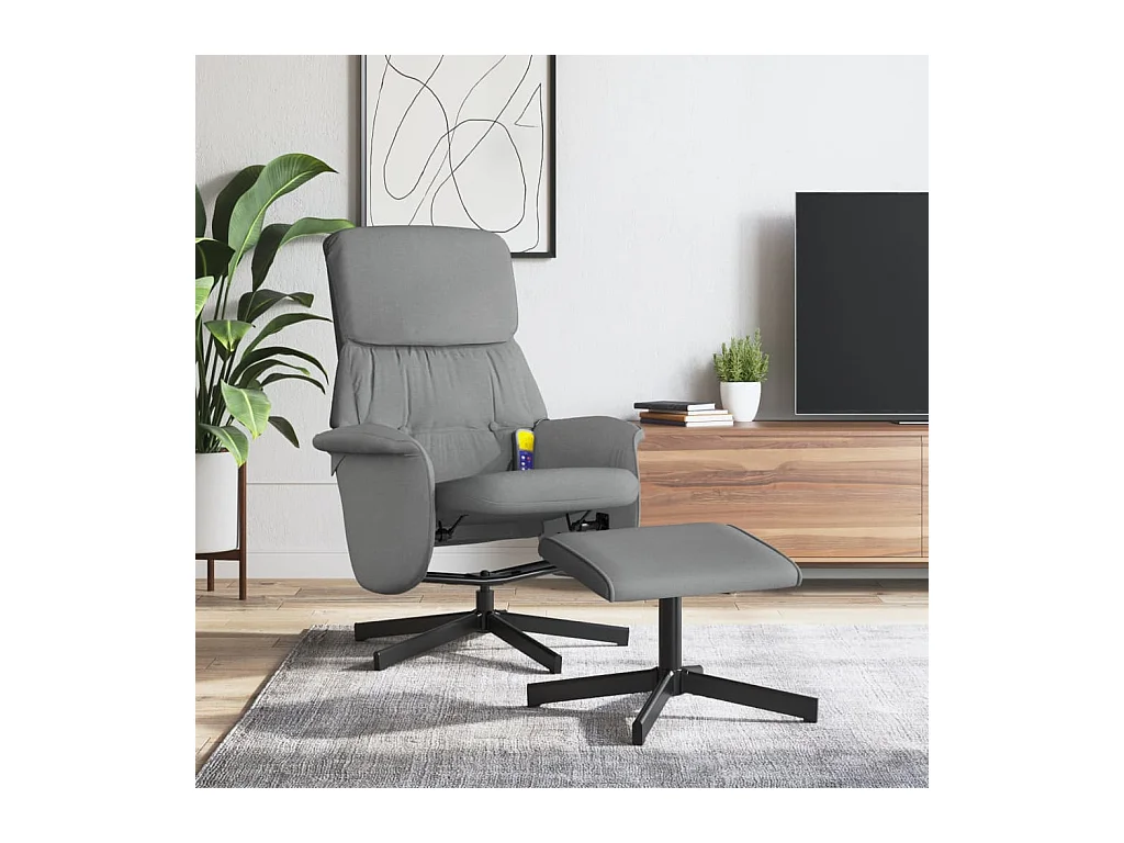 Fauteuil inclinable de massage et repose-pied gris clair tissu