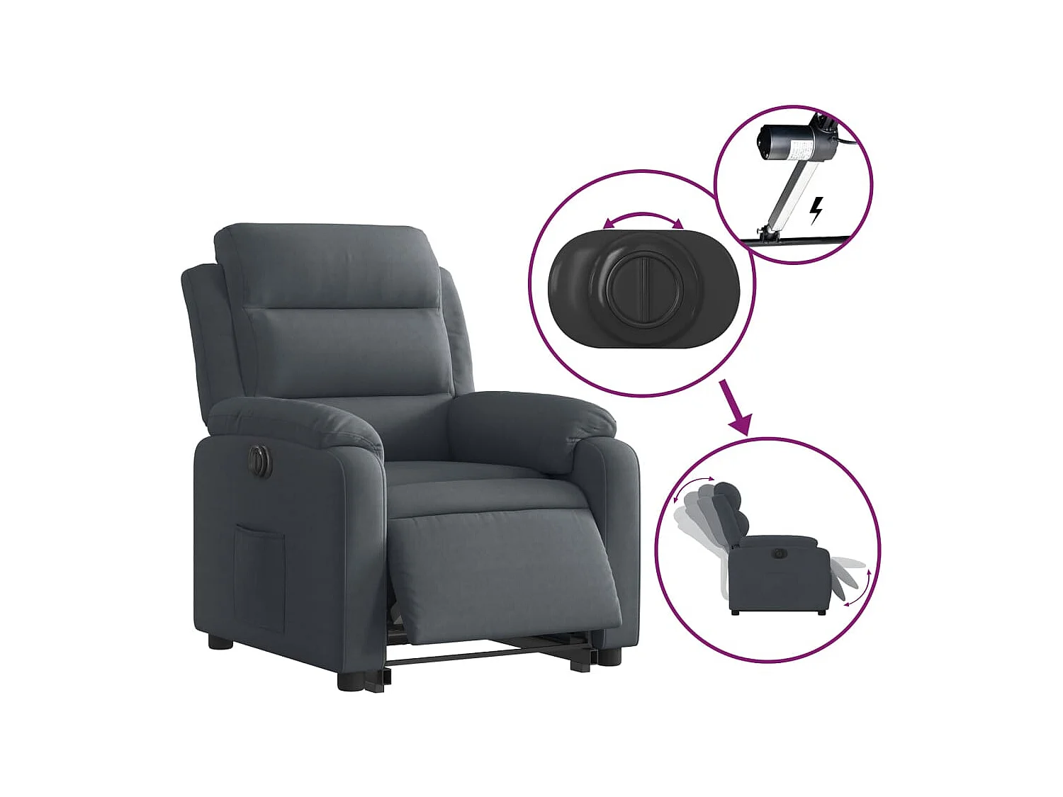 Fauteuil inclinable électrique gris foncé velours
