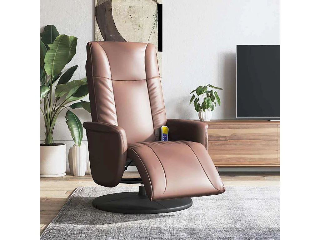 Massagesessel mit Fußteil Braun Kunstleder