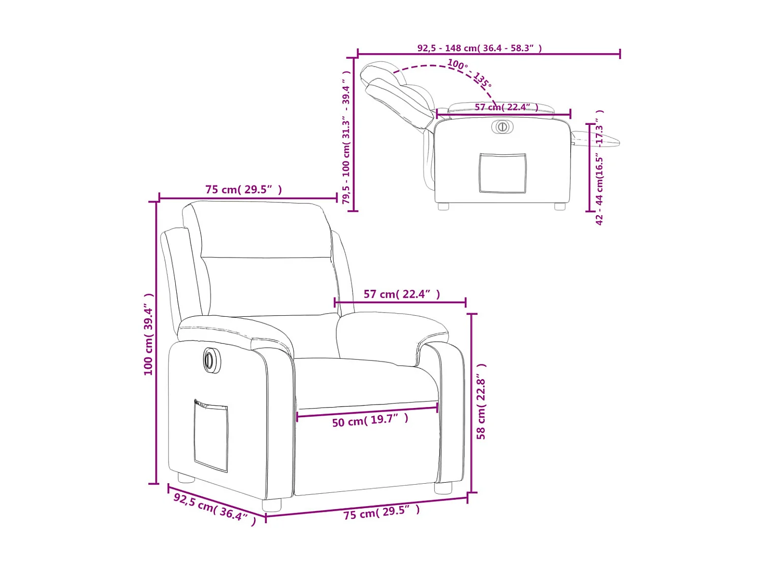 Fauteuil inclinable électrique Noir Tissu