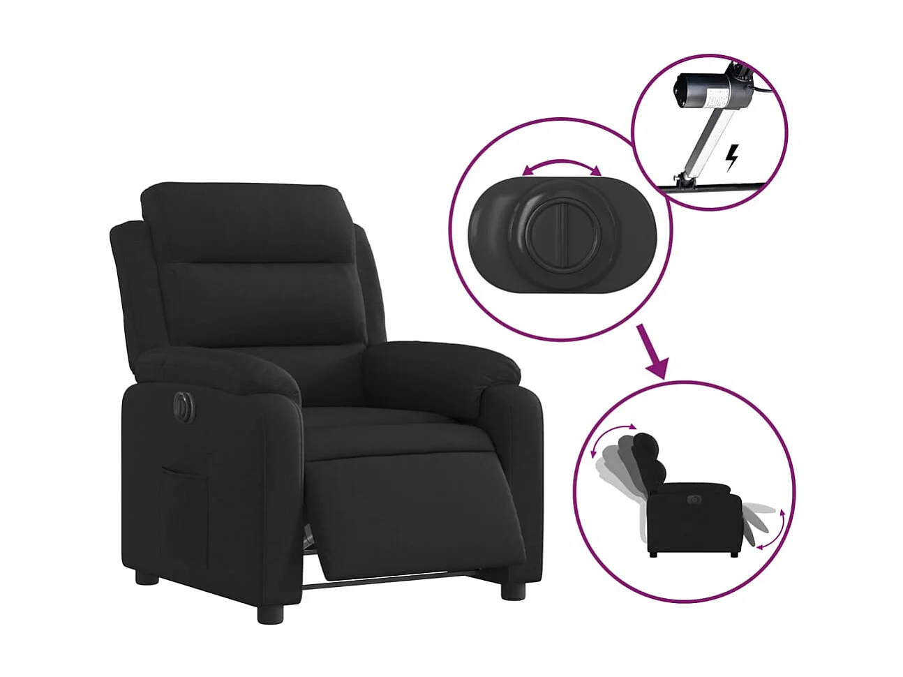 Fauteuil inclinable électrique Noir Tissu