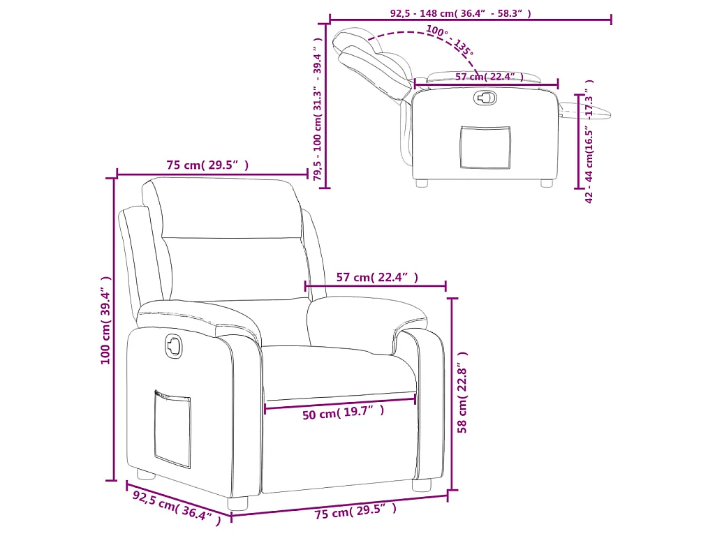 Fauteuil inclinable Gris foncé Velours