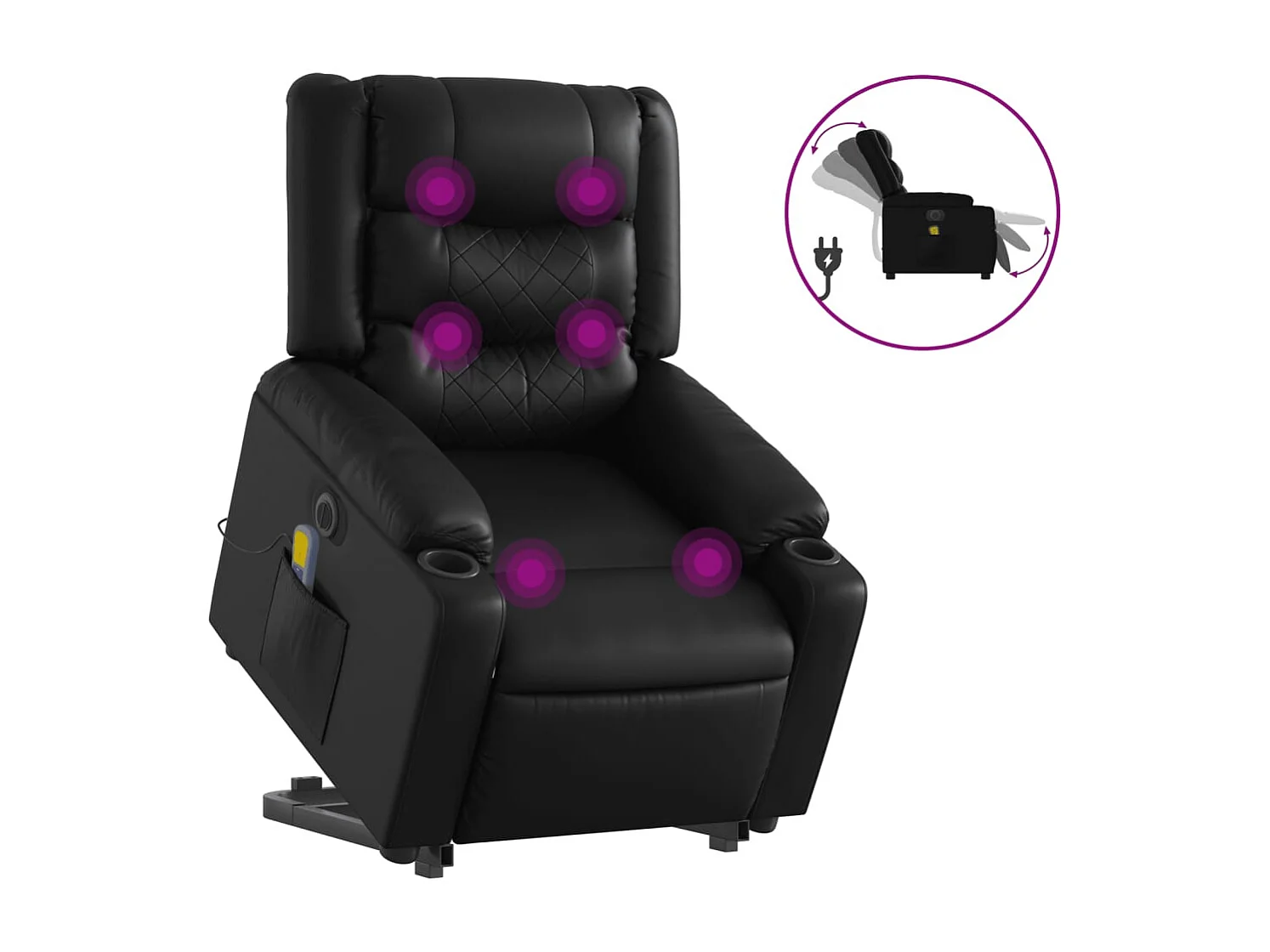 Sillón de masaje elevable eléctrico cuero sintético negro