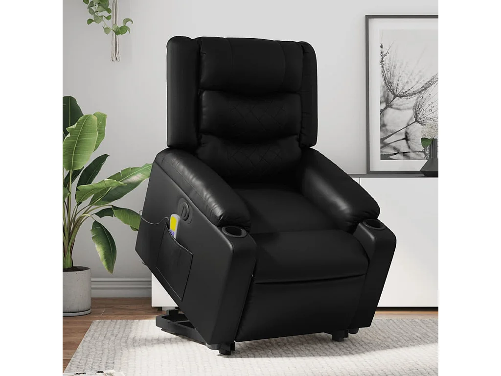 Sillón de masaje elevable eléctrico cuero sintético negro