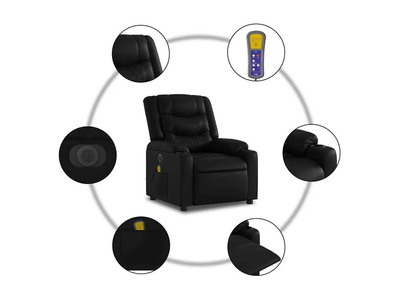 Sillón de masaje elevable eléctrico cuero sintético negro