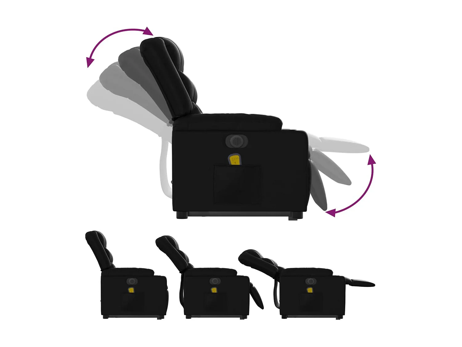 Sillón de masaje elevable eléctrico cuero sintético negro