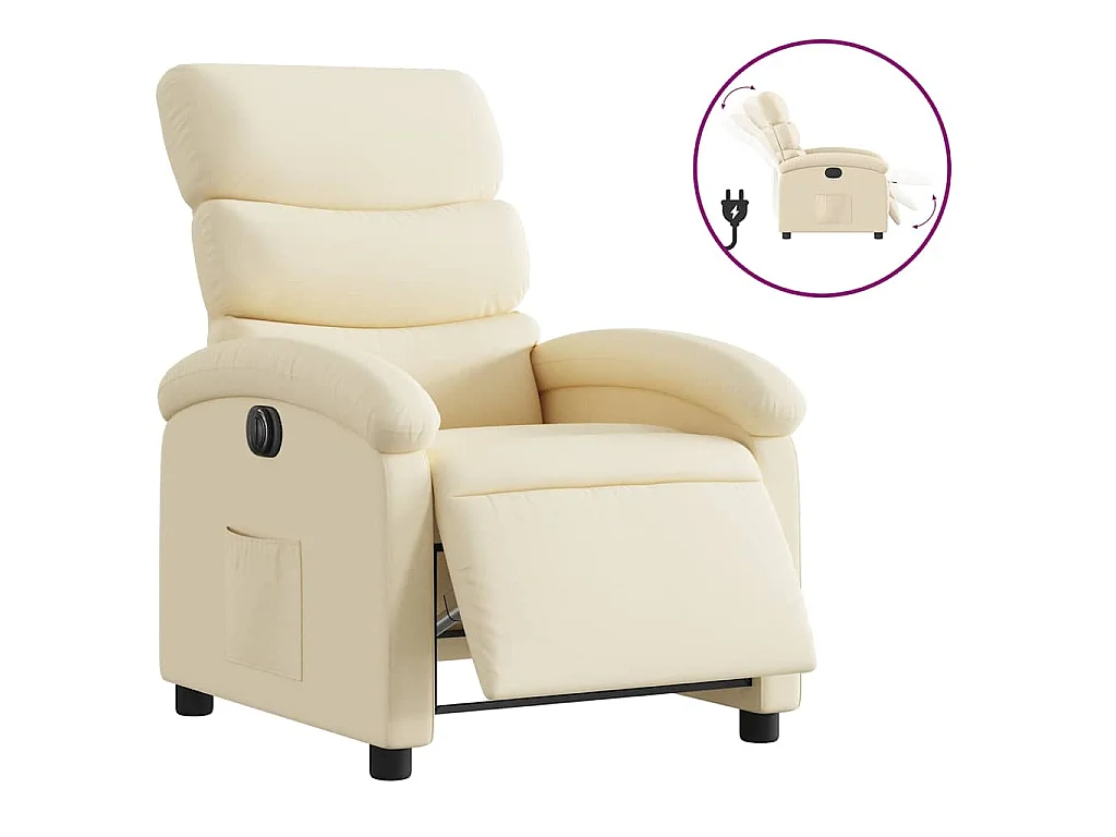 Sillón reclinable eléctrico de tela crema