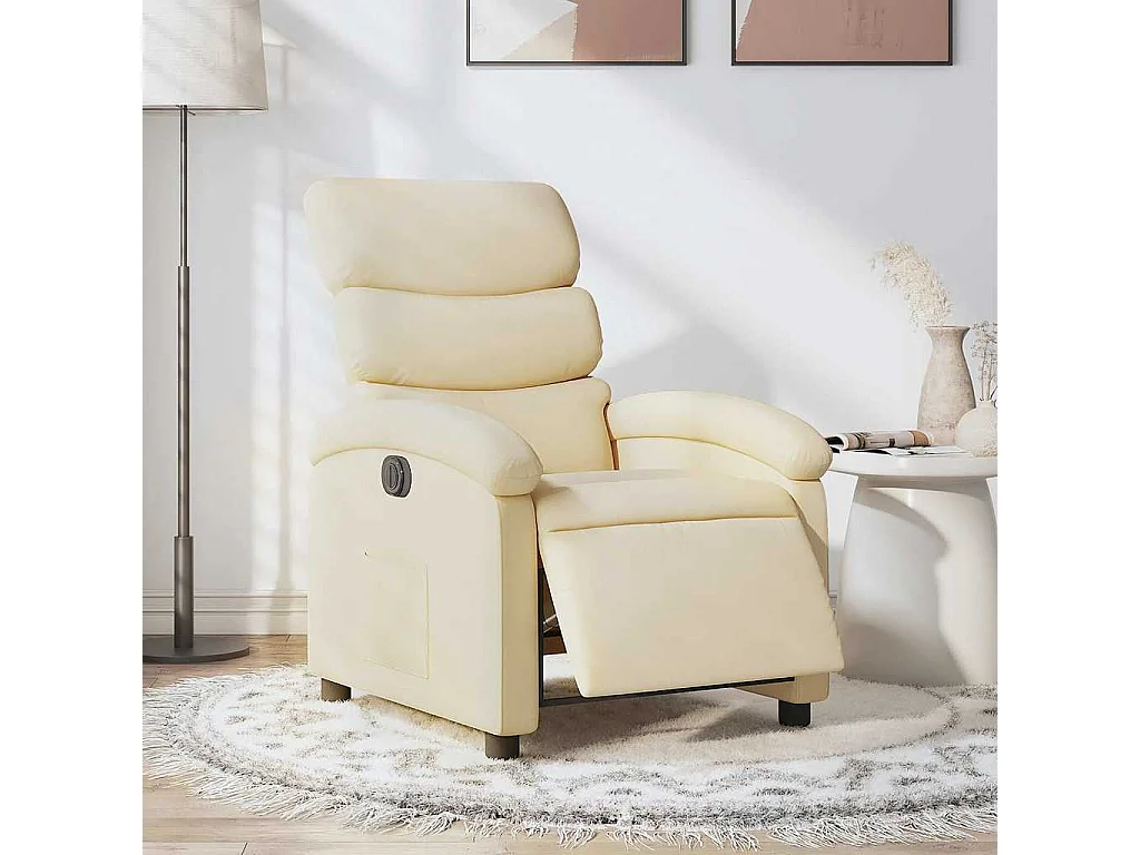 Sillón reclinable eléctrico de tela crema