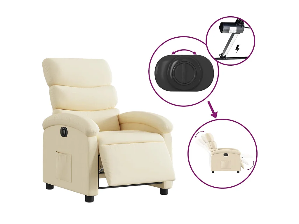 Sillón reclinable eléctrico de tela crema