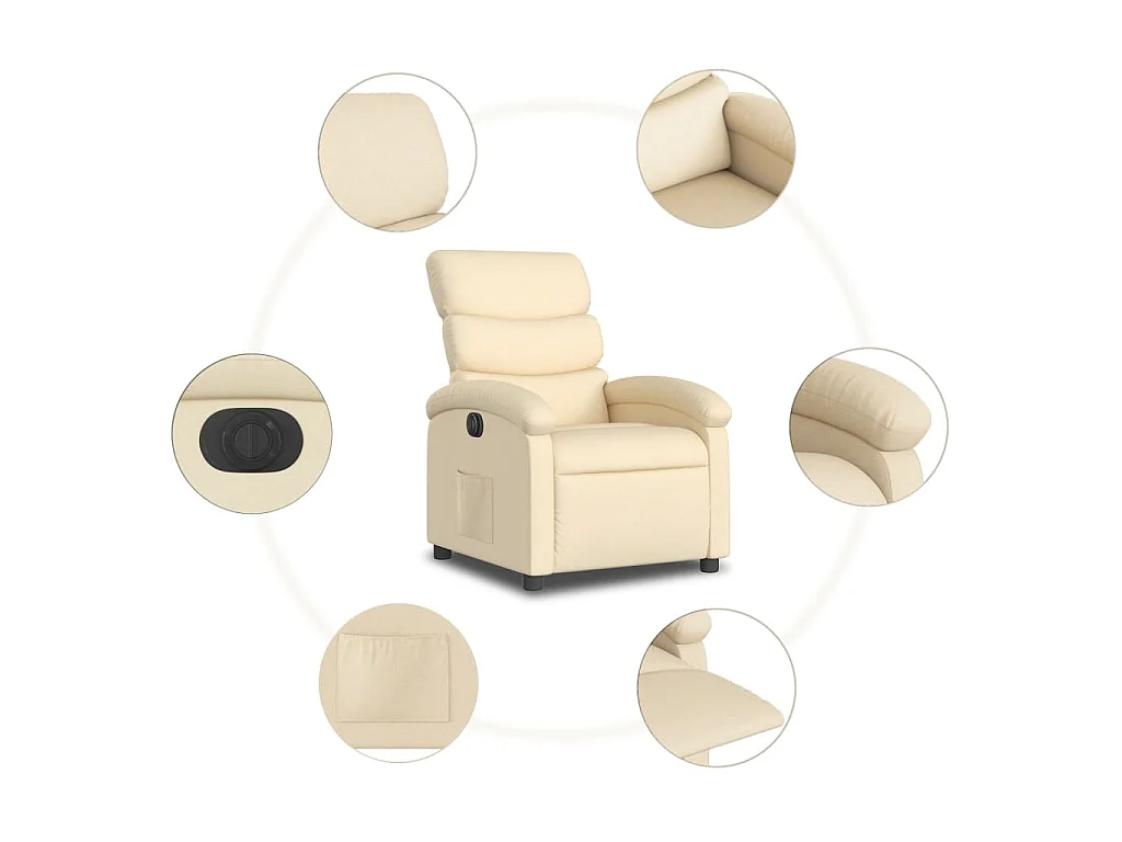 Sillón reclinable eléctrico de tela crema
