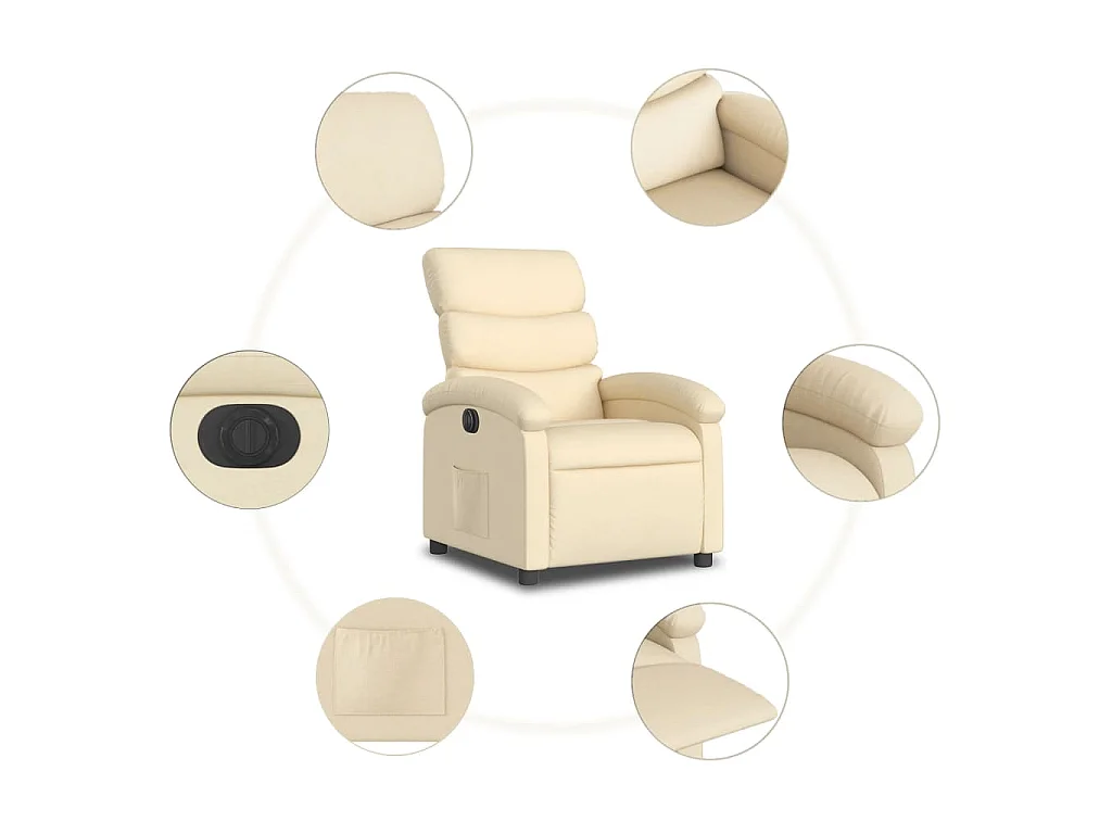 Sillón reclinable eléctrico de tela crema