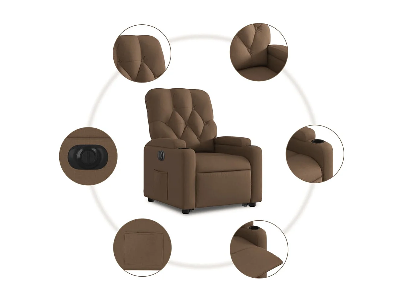 Relaxsessel mit Aufstehhilfe Elektrisch Braun Stoff