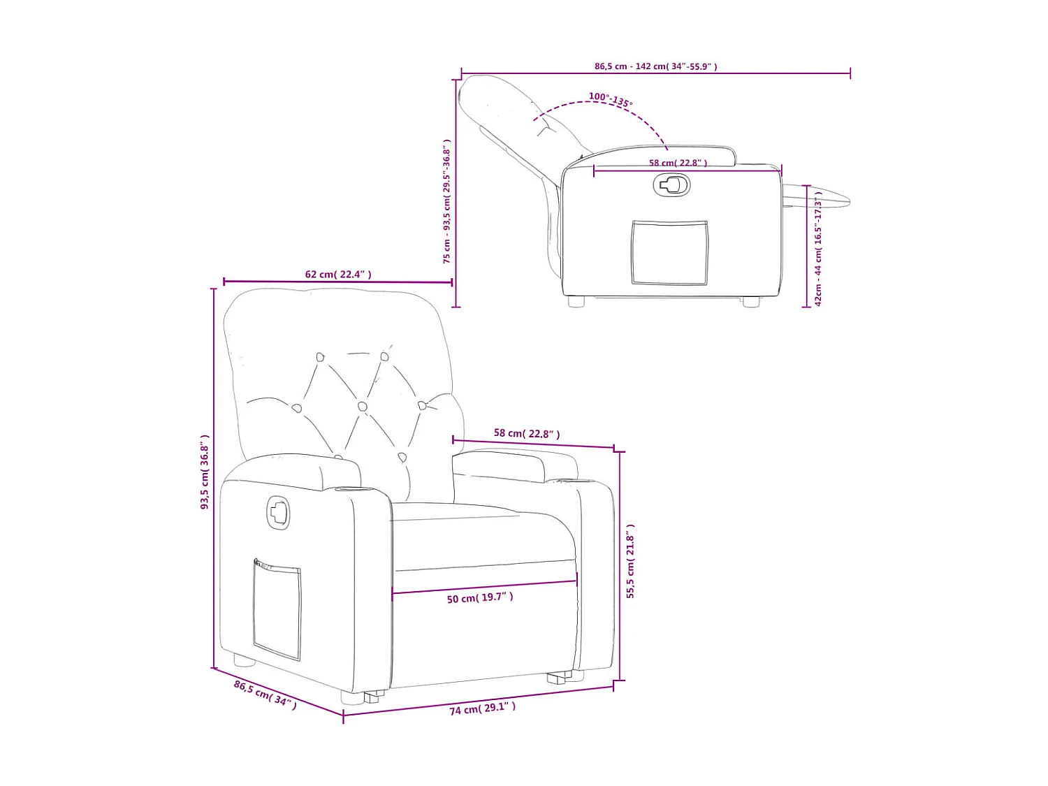 Relaxsessel mit Aufstehhilfe Schwarz Kunstleder