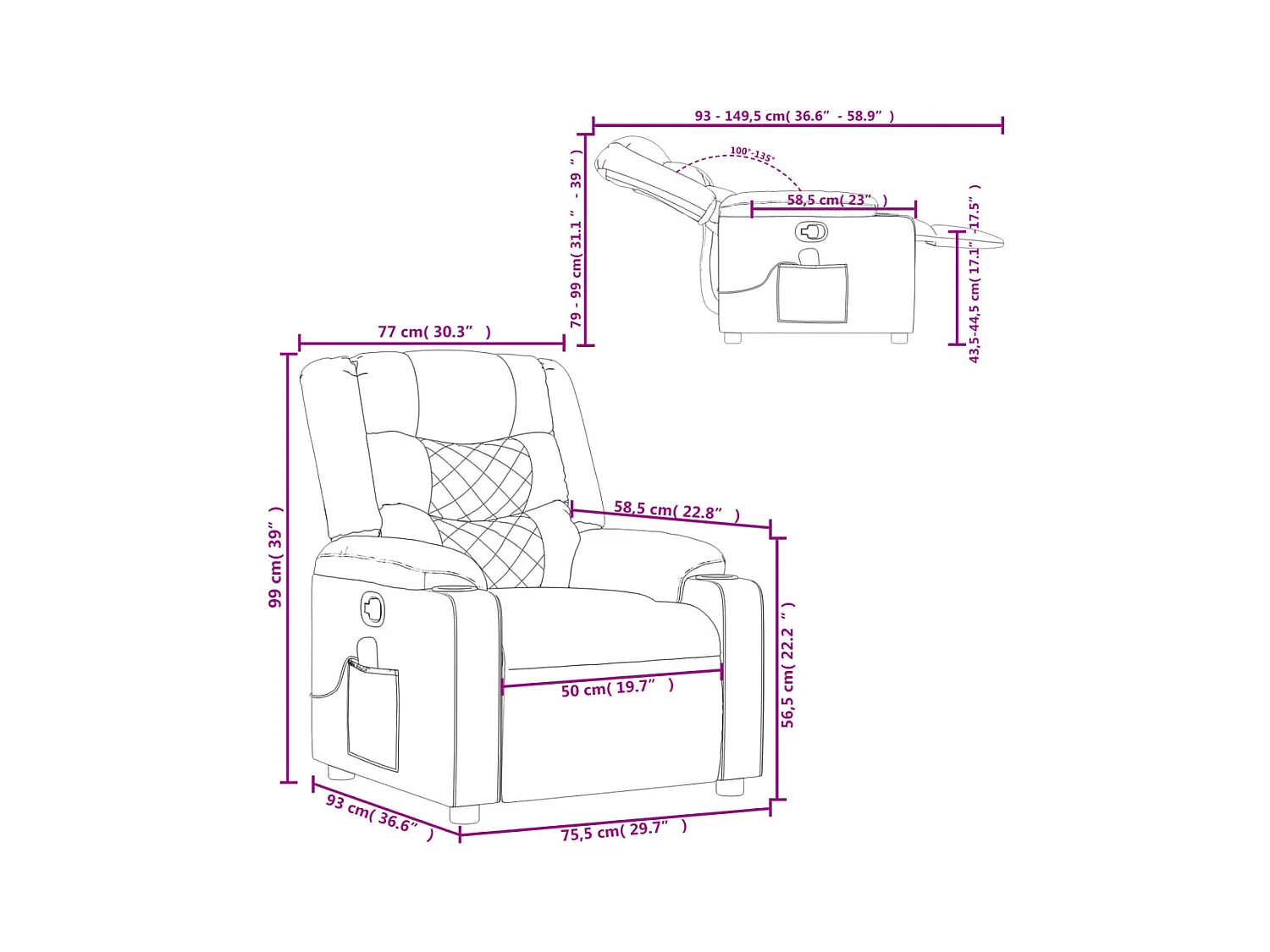 Sillón reclinable de masaje de tela negro