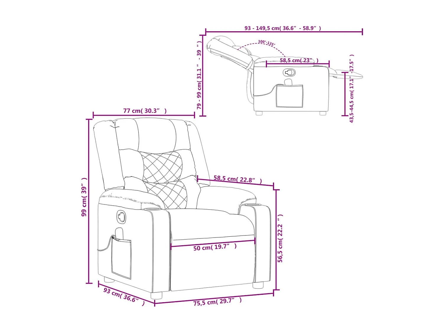 Fauteuil de massage inclinable Noir Tissu