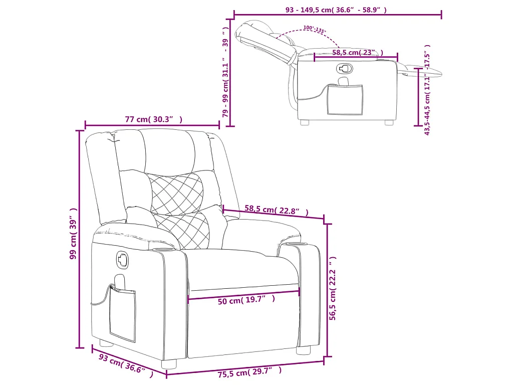 Fauteuil de massage inclinable Noir Tissu