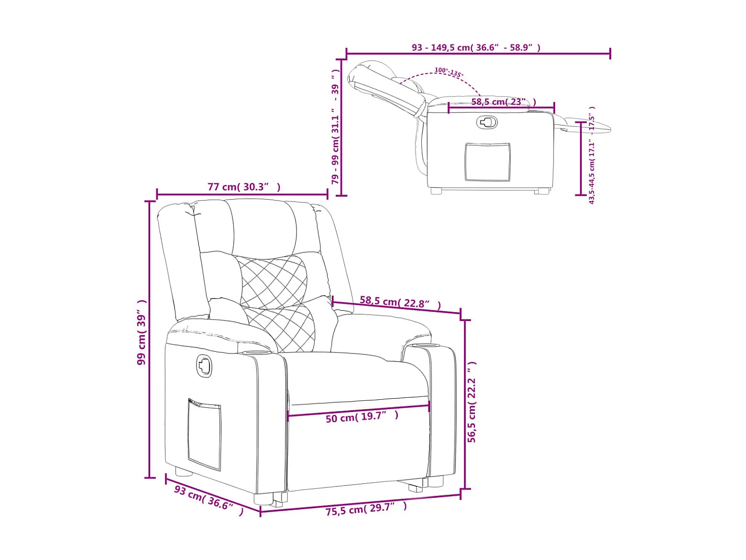 Fauteuil inclinable Gris foncé Tissu