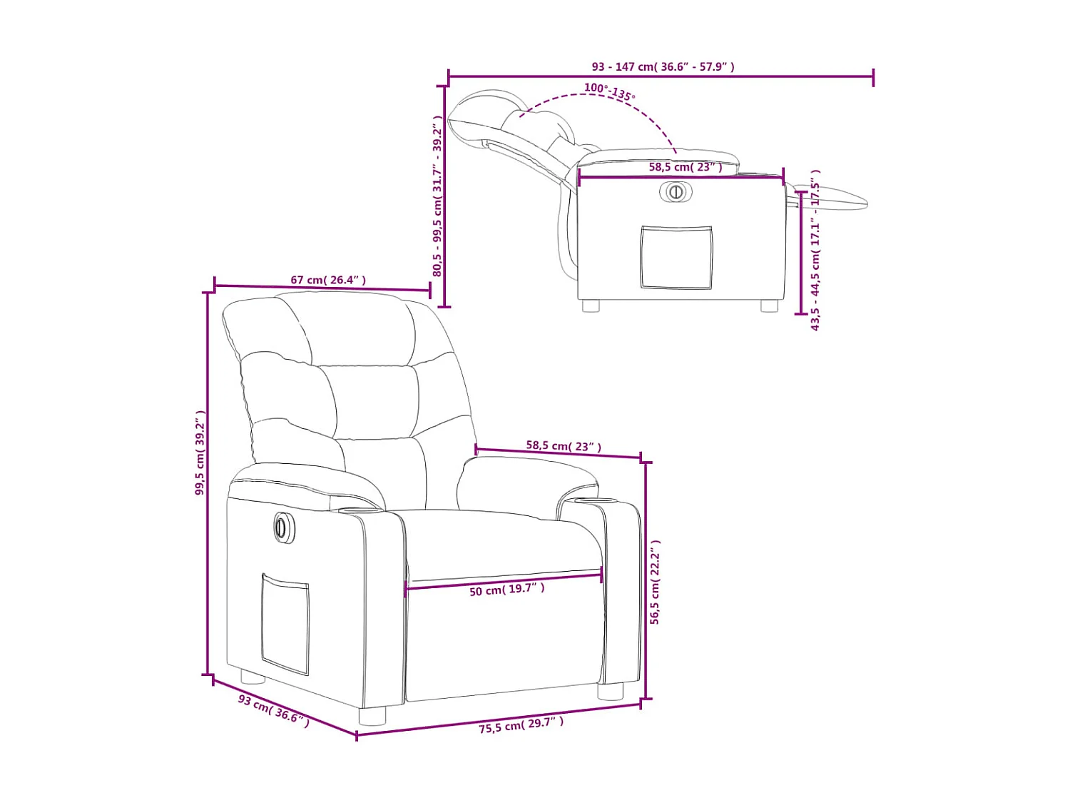 Fauteuil inclinable électrique Taupe Tissu