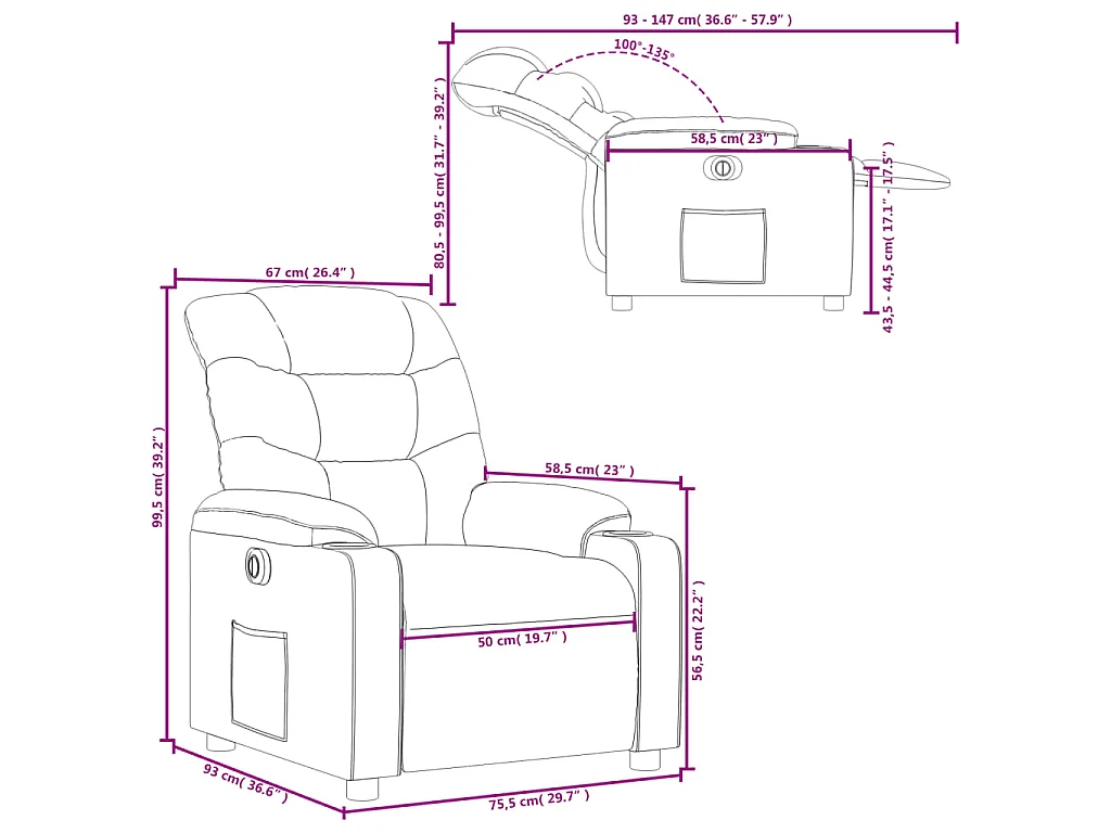 Fauteuil verstelbaar elektrisch stof taupe